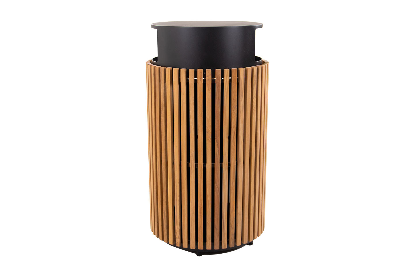 Cube Teak Trash Receptacle, Side Opening